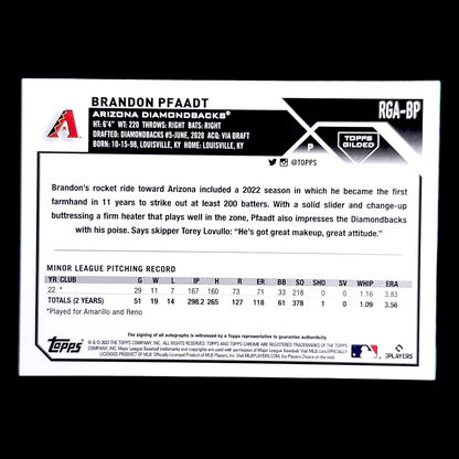 2023 Topps Gilded BRANDON PFAADT Cast In Gold Rookie Refractor Auto /199 #RGA-BP