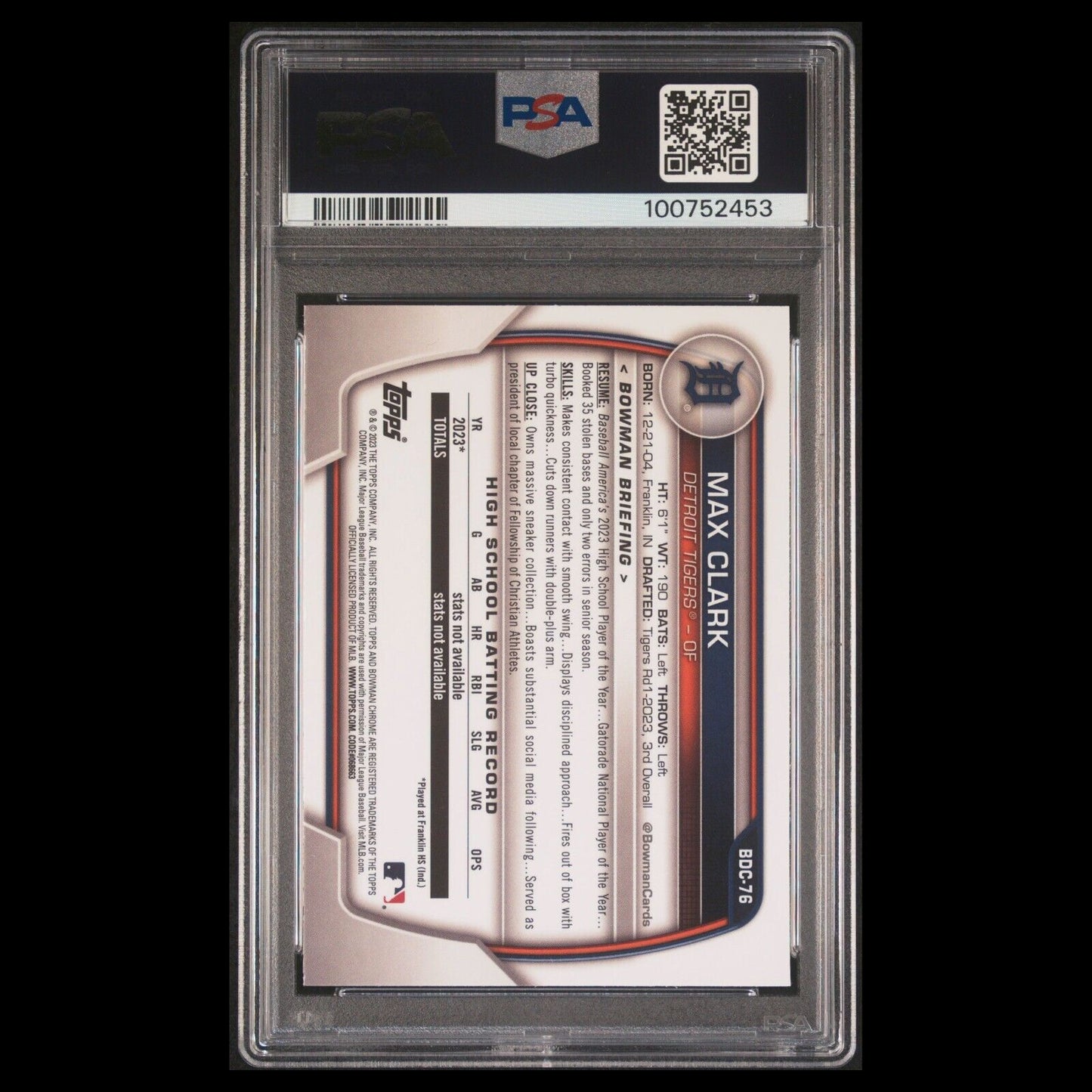 2023 Bowman Draft Chrome MAX CLARK 1st SP Sparkle Refractor Rookie RC PSA 10 GEM