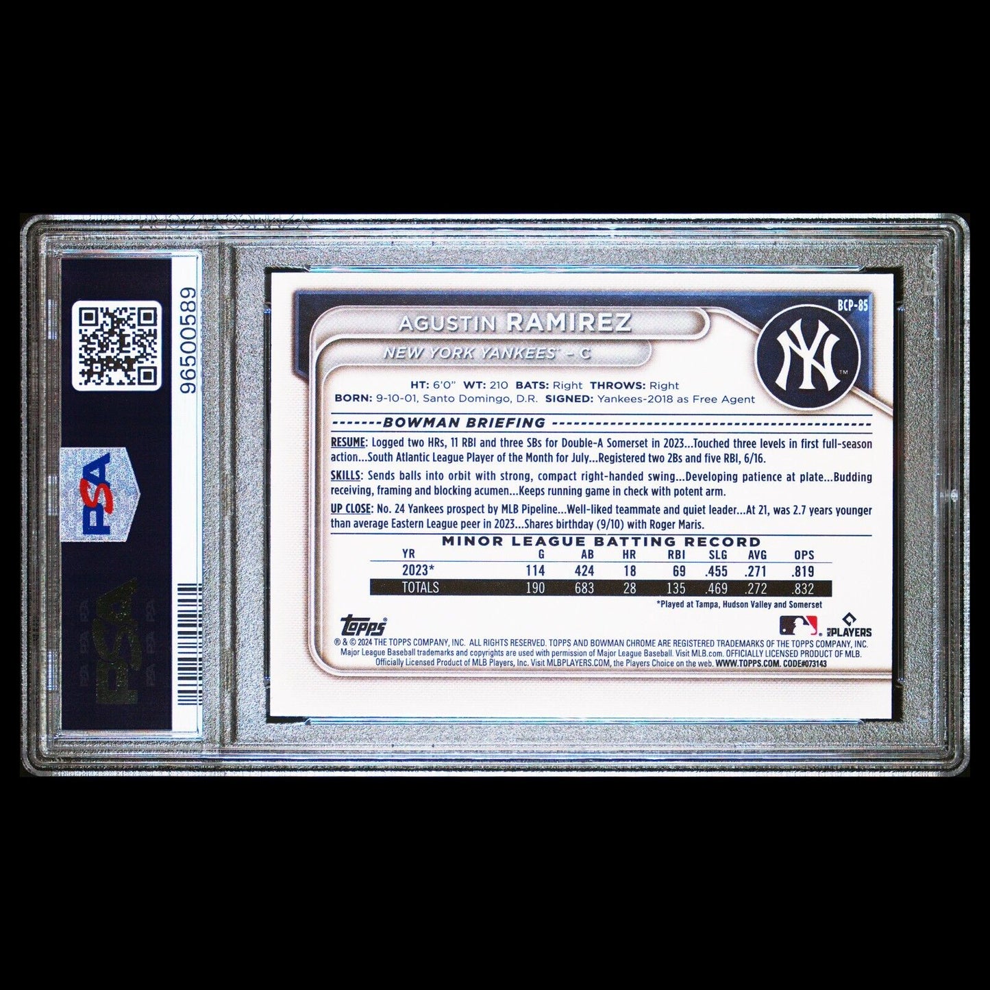 2024 Bowman Chrome AGUSTIN RAMIREZ 1st Bowman Chrome Rookie Card PSA 10 GEM