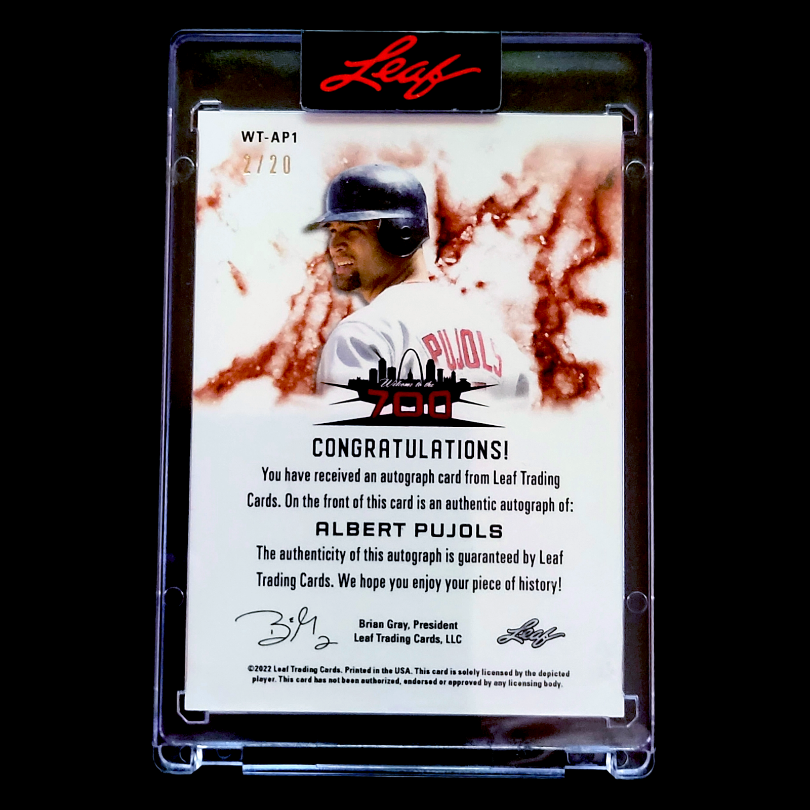2022 Leaf Welcome to the 700 HR Club - ALBERT PUJOLS Exclusive SSP Auto /20