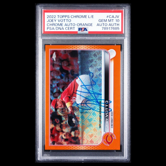 2022 Topps Chrome Logofractor JOEY VOTTO SSP Orange On Card Auto /25 PSA 10 POP1
