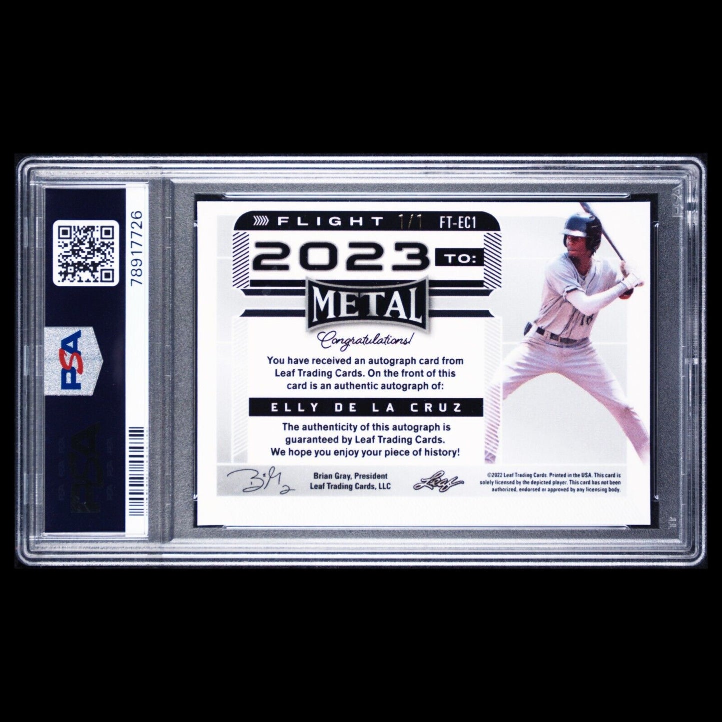 2022 Leaf Metal Flight to 2023 ELLY DE LA CRUZ Red Crystals 1/1 Auto RC PSA 9