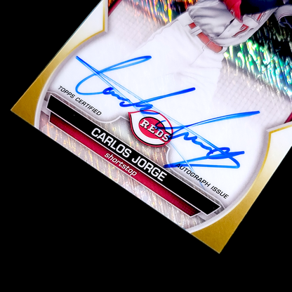 2023 Bowman Chrome CARLOS JORGE Reds 1st Gold Shimmer On-Card Rookie Auto /5O