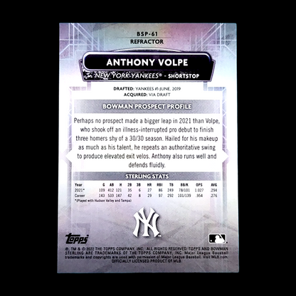 2022 Bowman Sterling ANTHONY VOLPE Yankees Silver Refractor SP Rookie RC /199