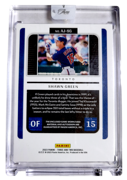 2023 Panini Three & Two SHAWN GREEN MLB Blue Jays Player Worn Jersey SP Auto /20