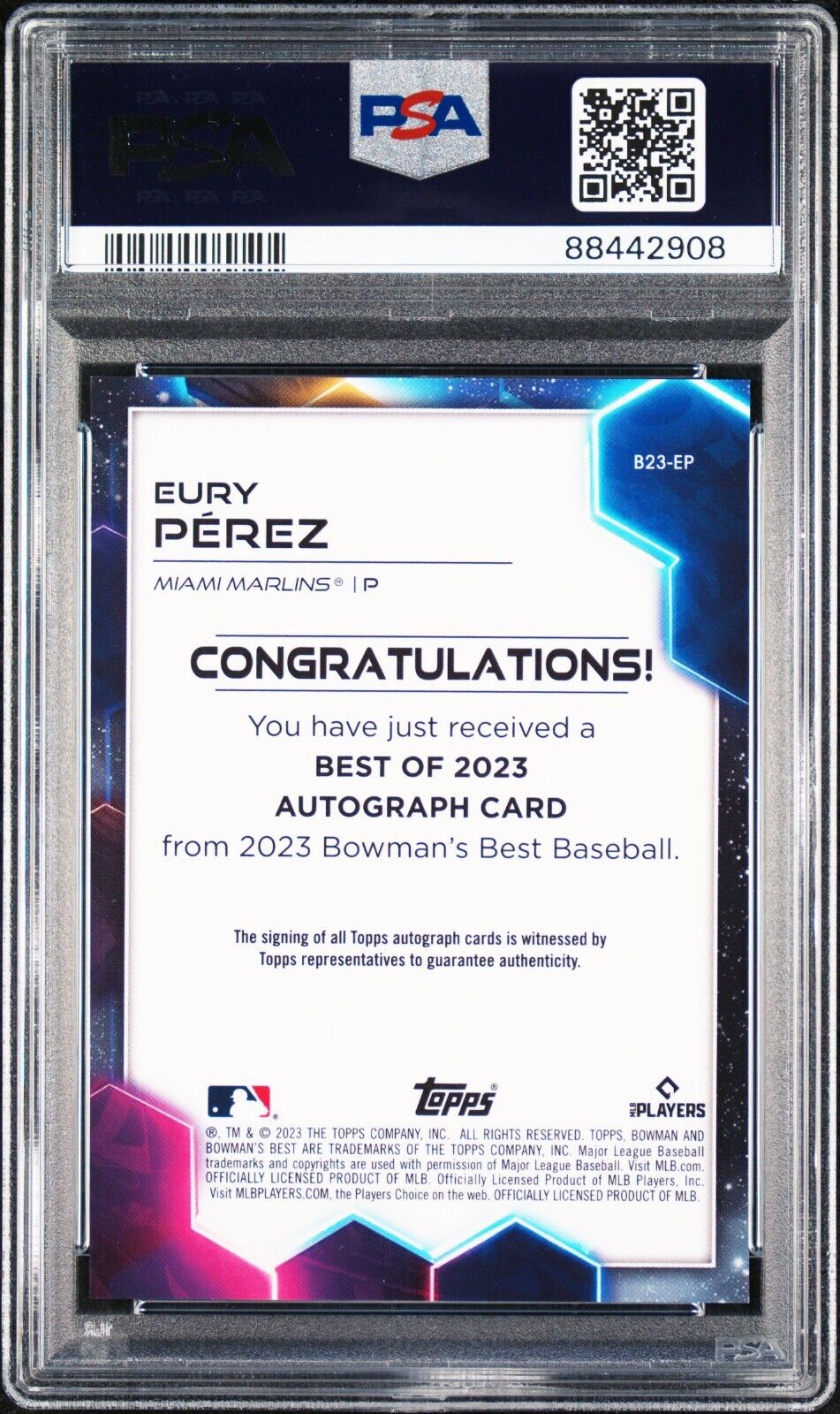 2023 Bowman's Best EURY PEREZ SP Green Refractor On Card Auto RC /99 PSA 10