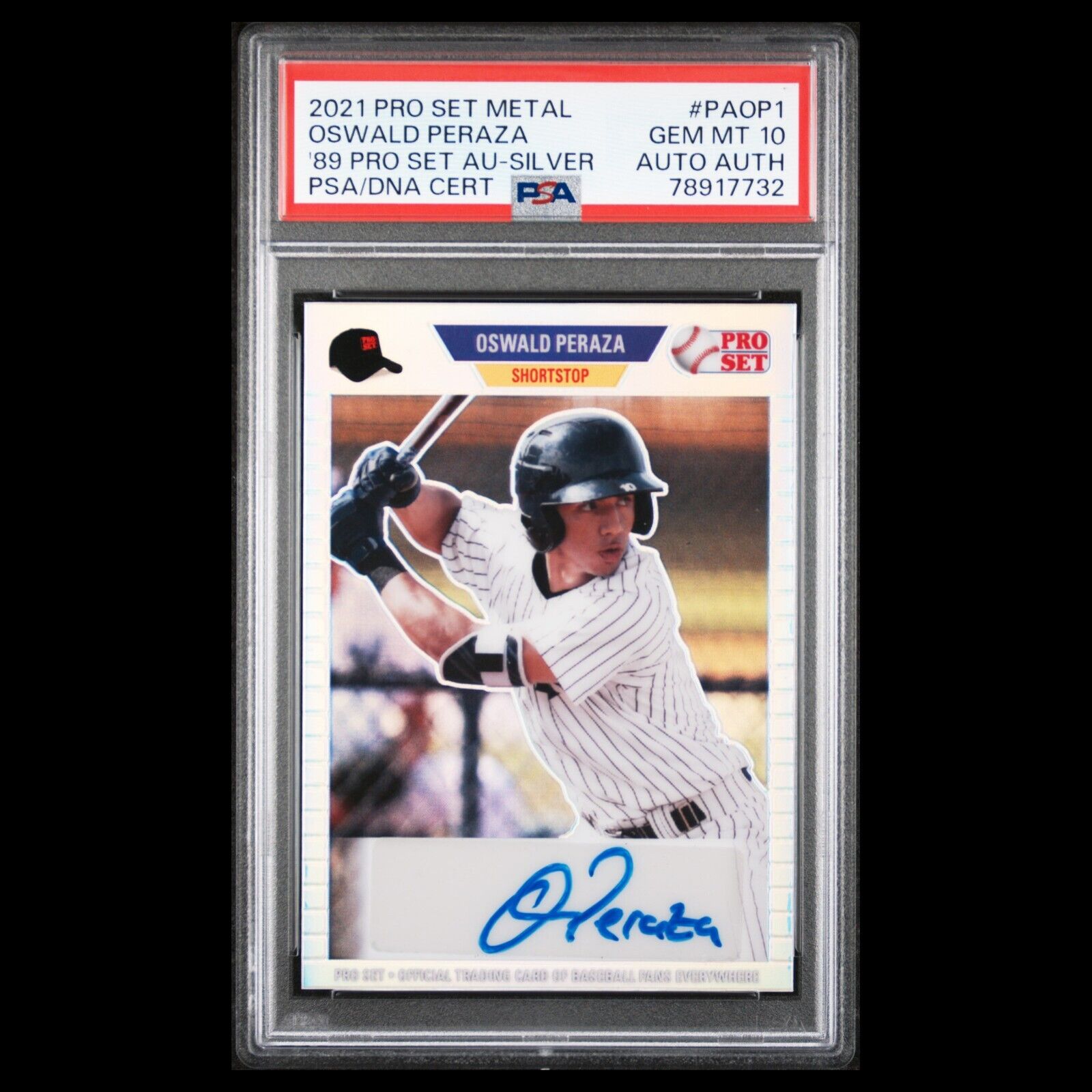 2021 Leaf Pro Set Metal OSWALD PERAZA 89 Retro SSP Silver Rookie Auto /8 PSA 10