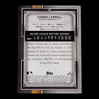 2023 Topps Museum Collection CORBIN CARROLL Diamondbacks Rookie Card RC #63