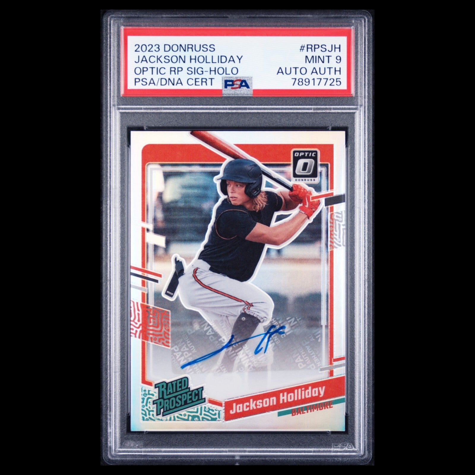 2023 Donruss Optic Holo JACKSON HOLLIDAY Rated Prospect Signatures Auto RC PSA 9