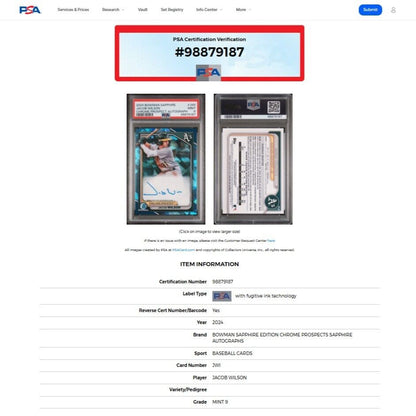 2024 Bowman Chrome Sapphire JACOB WILSON Blue Sapphire Refractor Auto RC PSA 9