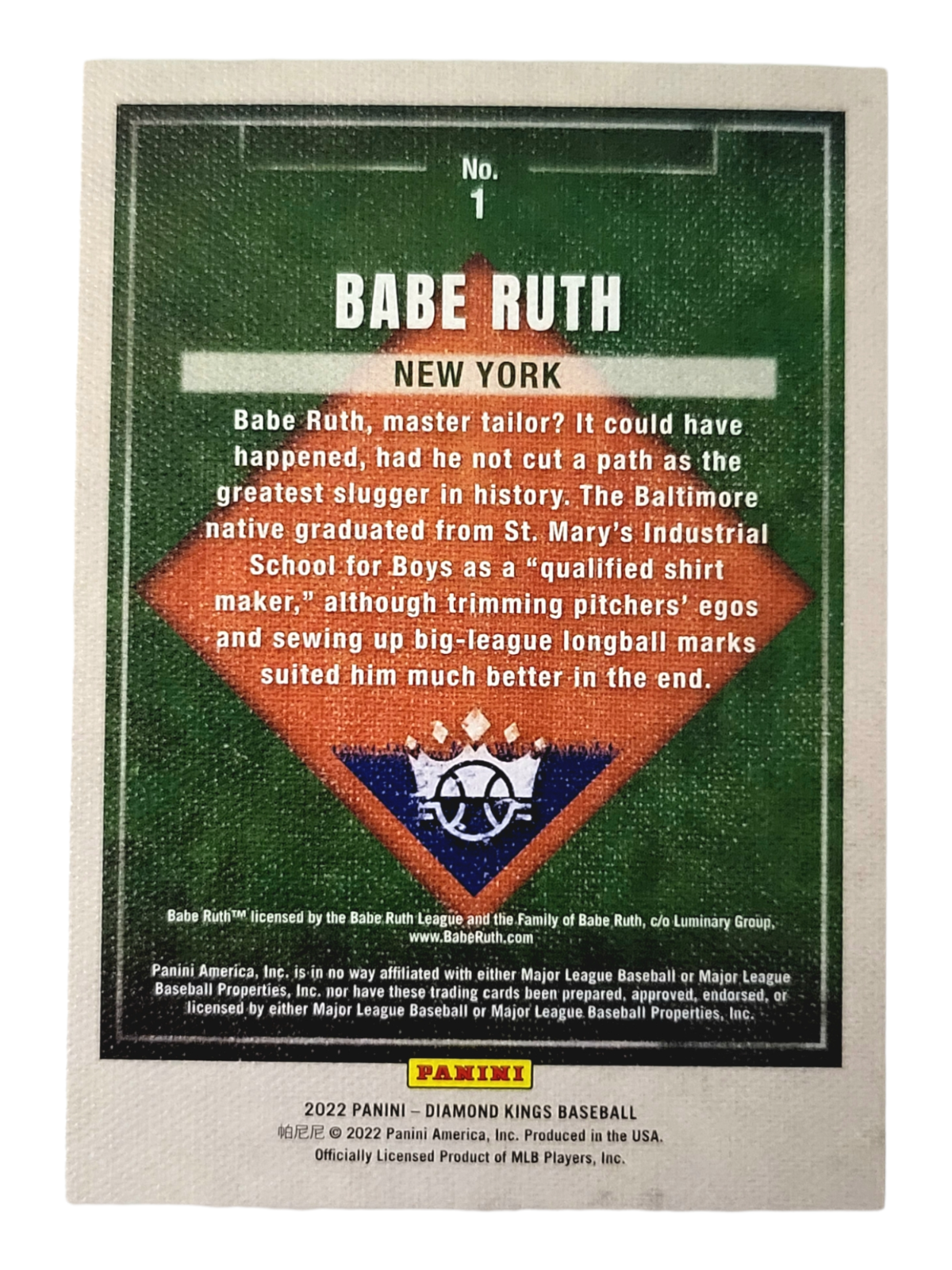 2022 Panini Diamond Kings BABE RUTH MLB Black Frame Border Short Print Card #1