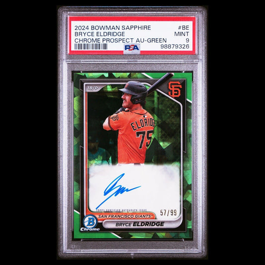 2024 Bowman Sapphire BRYCE ELDRIDGE SP Green Refractor On Card Auto /99 PSA 9