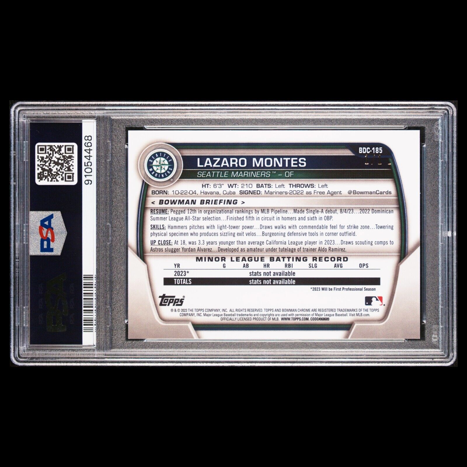 2023 Bowman Draft Sapphire LAZARO MONTES Pink Padparadscha 1/1 Rookie PSA 10 GEM