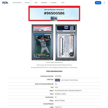2024 Bowman Chrome BROCK WILKEN SP 1st True Bowman Mojo Refractor RC PSA 10