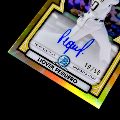 2023 Bowman Chrome LIOVER PEGUERO ROY Favorites SP Gold On Card Auto /50 #ROY-LP