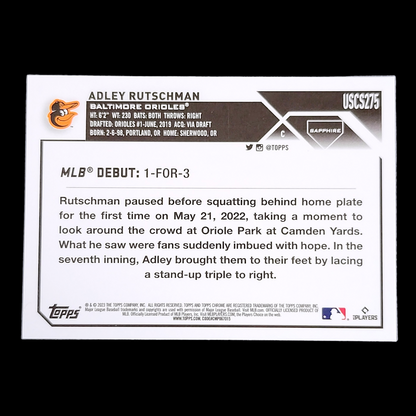 2023 Topps Chrome Update Sapphire ADLEY RUTSCHMAN Orioles Rookie Card RC USCS275