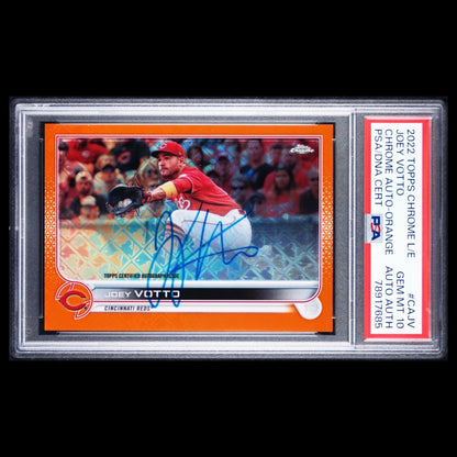 2022 Topps Chrome Logofractor JOEY VOTTO SSP Orange On Card Auto /25 PSA 10 POP1