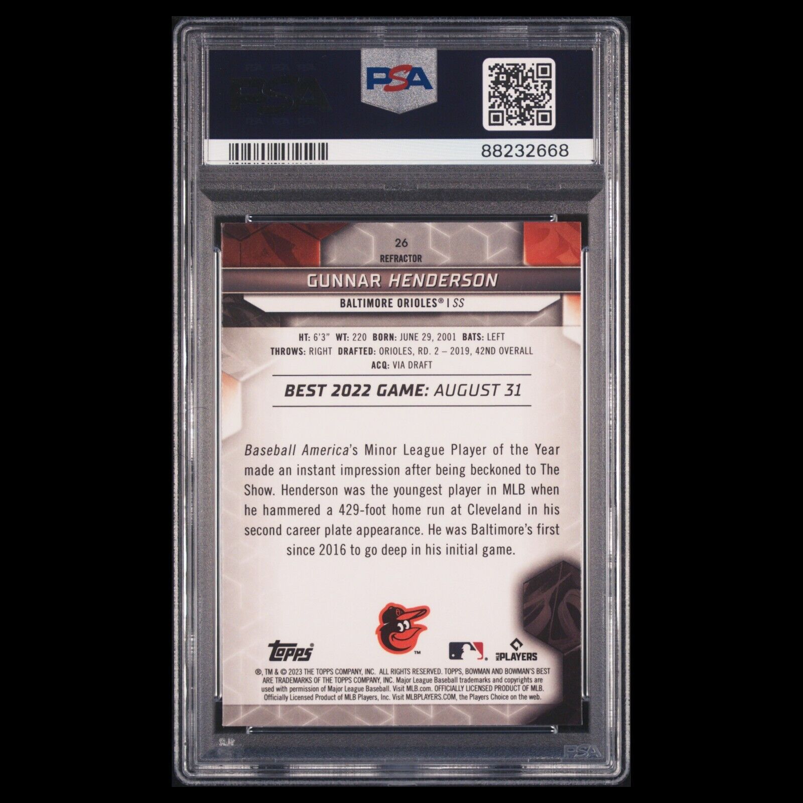 2023 Bowman's Best GUNNAR HENDERSON Silver Refractor Rookie RC PSA 10 GEM MINT