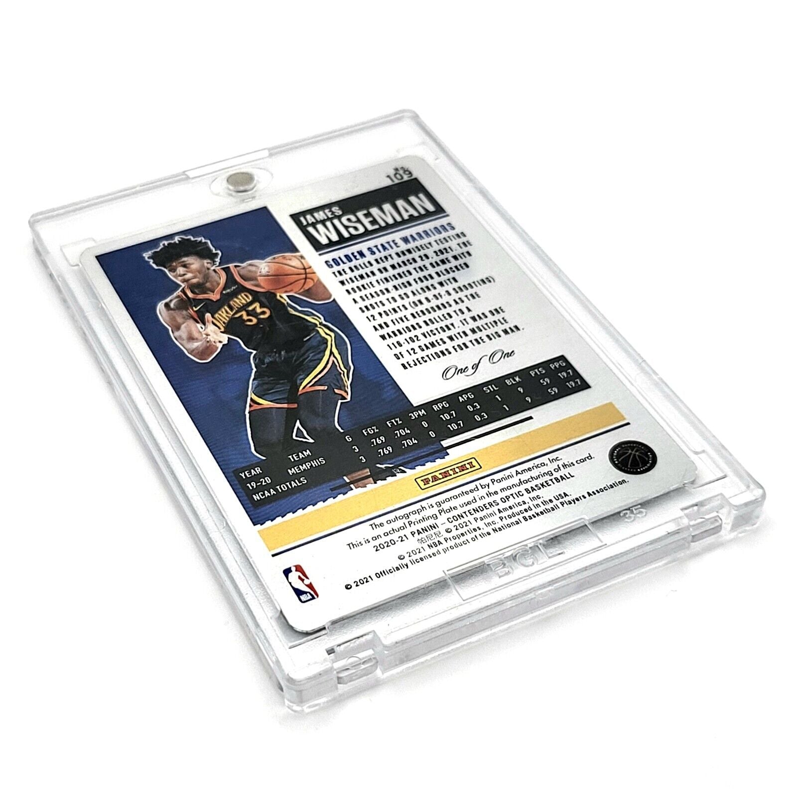 2020-21 Contenders Optic James Wiseman SSP Printing Plate On-Card Auto RC 1/1