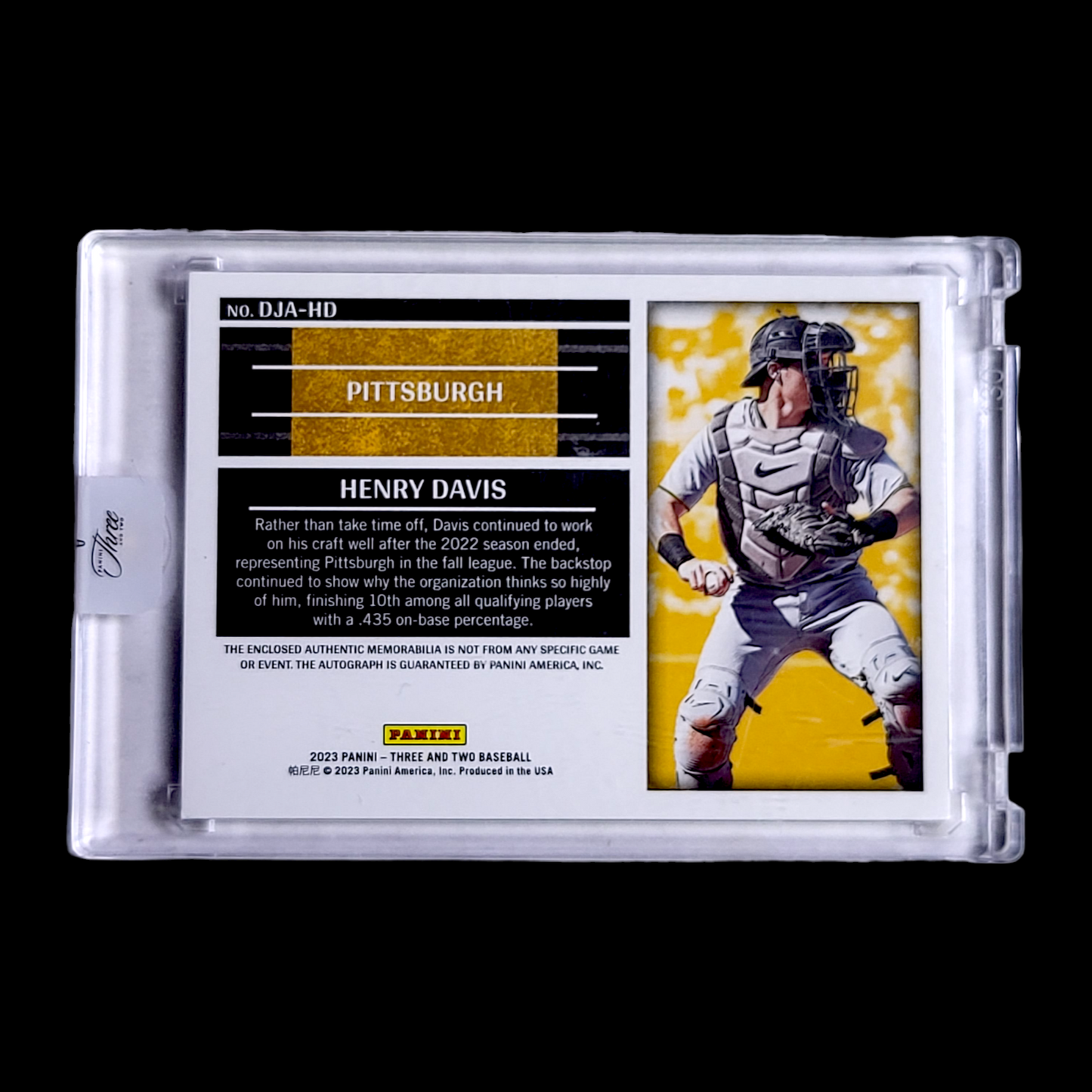 2023 Panini Three & Two HENRY DAVIS MLB Pirates SSP Rookie Dual Patch Auto /10