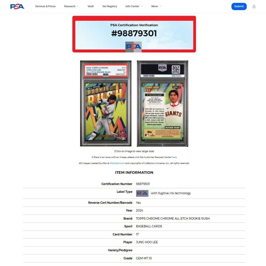 2024 Bowman Chrome JUNG HOO LEE All Etch Rookie Rush Card RC PSA 10 GEM