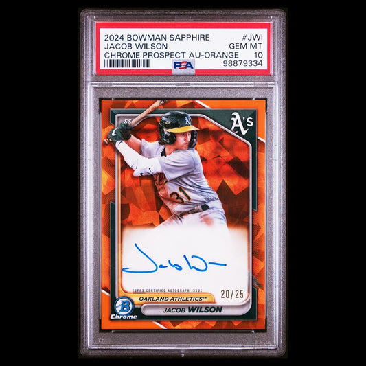 2024 Bowman Chrome Sapphire JACOB WILSON SSP Orange On-Card Auto /25 RC PSA 10