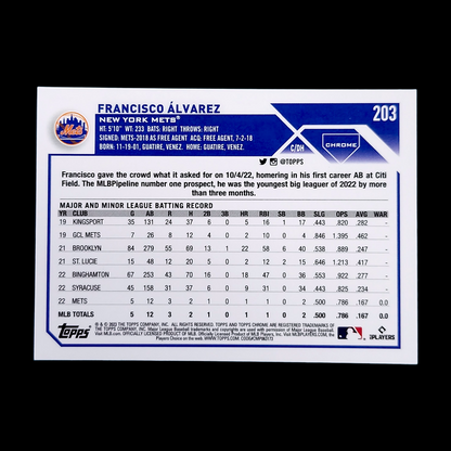 💥 2023 Topps Chrome FRANCISCO ALVAREZ Refractor Photo Image Variation Rookie RC