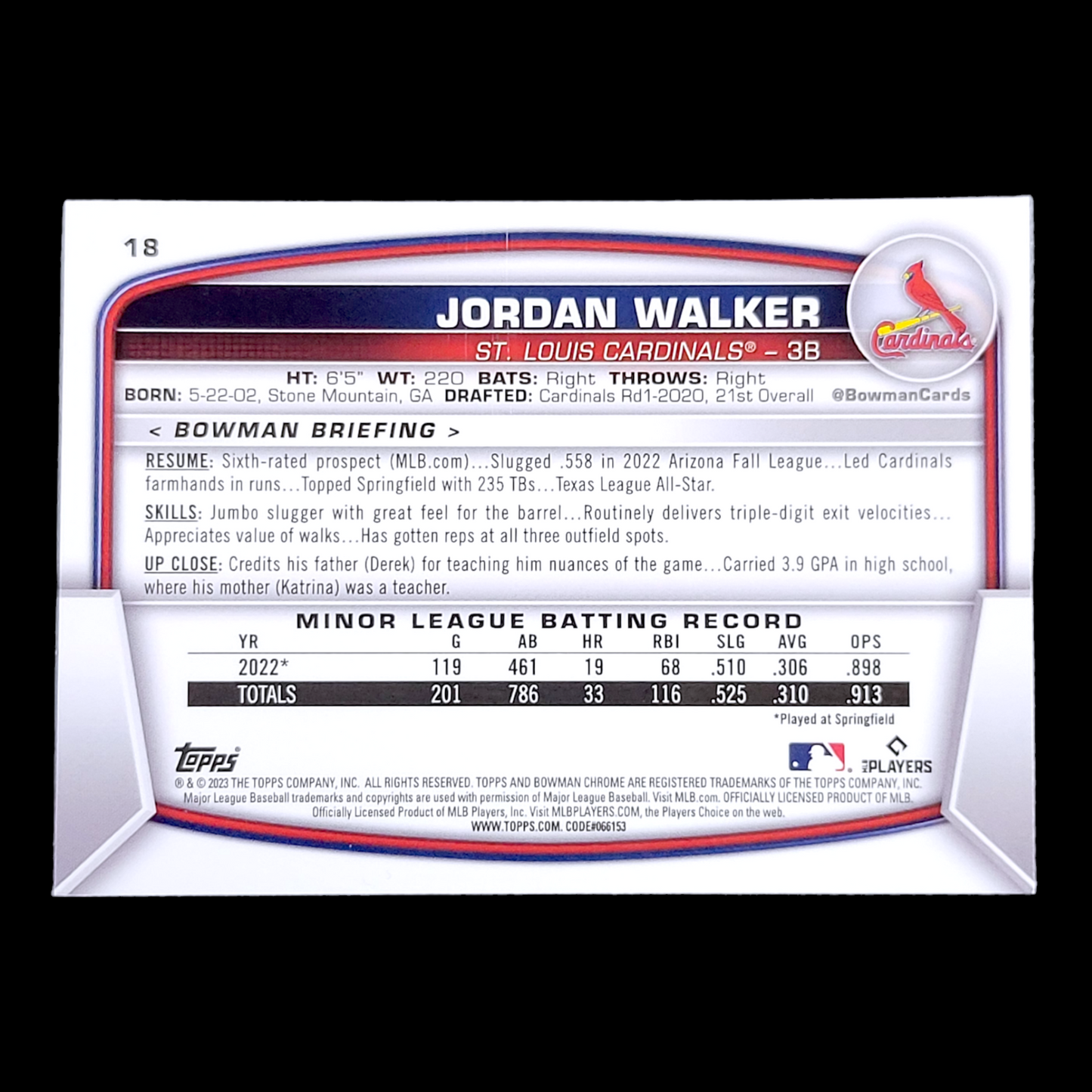 2023 Bowman Chrome Sapphire JORDAN WALKER Blue Refractor Rookie Card RC #18