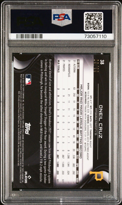 2022 Topps Chrome Black ONEIL CRUZ MLB Green Refractor Rookie RC /99 PSA 8
