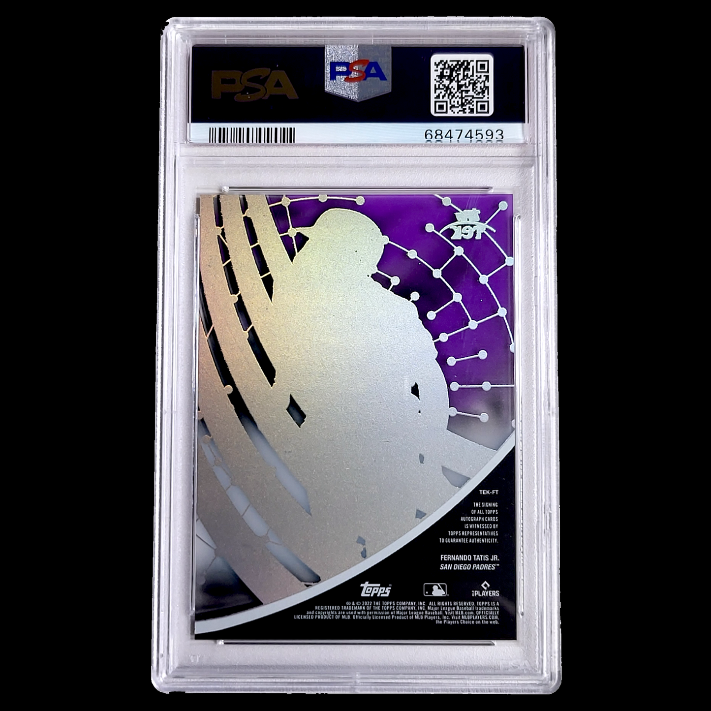 2022 Topps Clearly Authentic Tek FERNANDO TATIS JR Purple SSP Auto /10 PSA 10