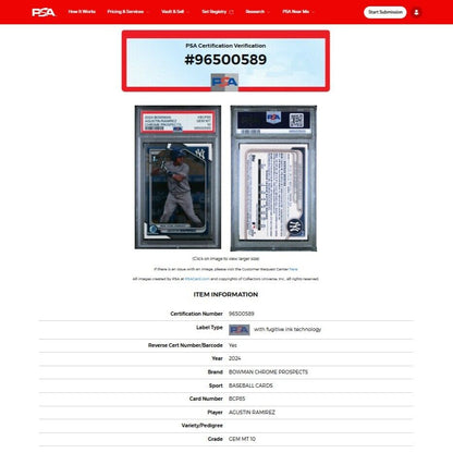 2024 Bowman Chrome AGUSTIN RAMIREZ 1st Bowman Chrome Rookie Card PSA 10 GEM