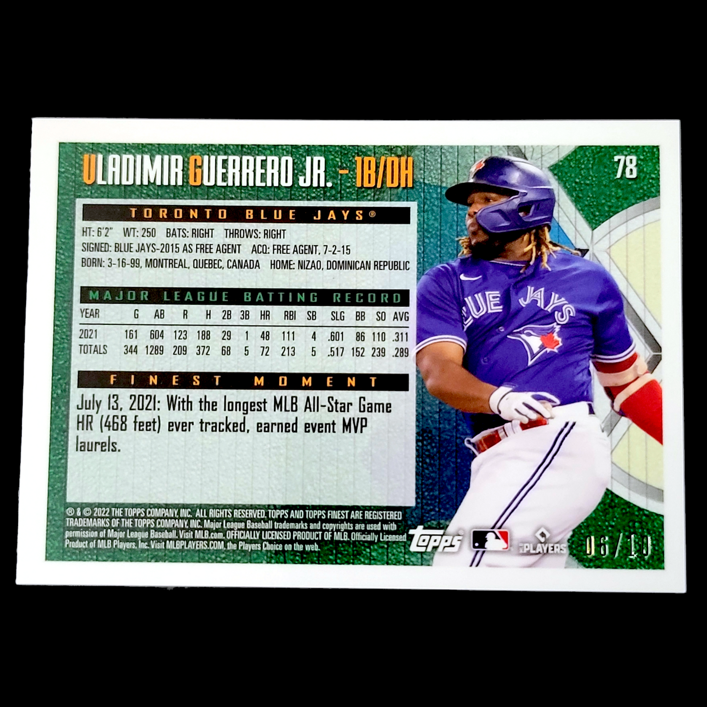 2021 Topps Finest Flashbacks VLADIMIR GUERRERO JR SSP Refractor Peel /10 #70