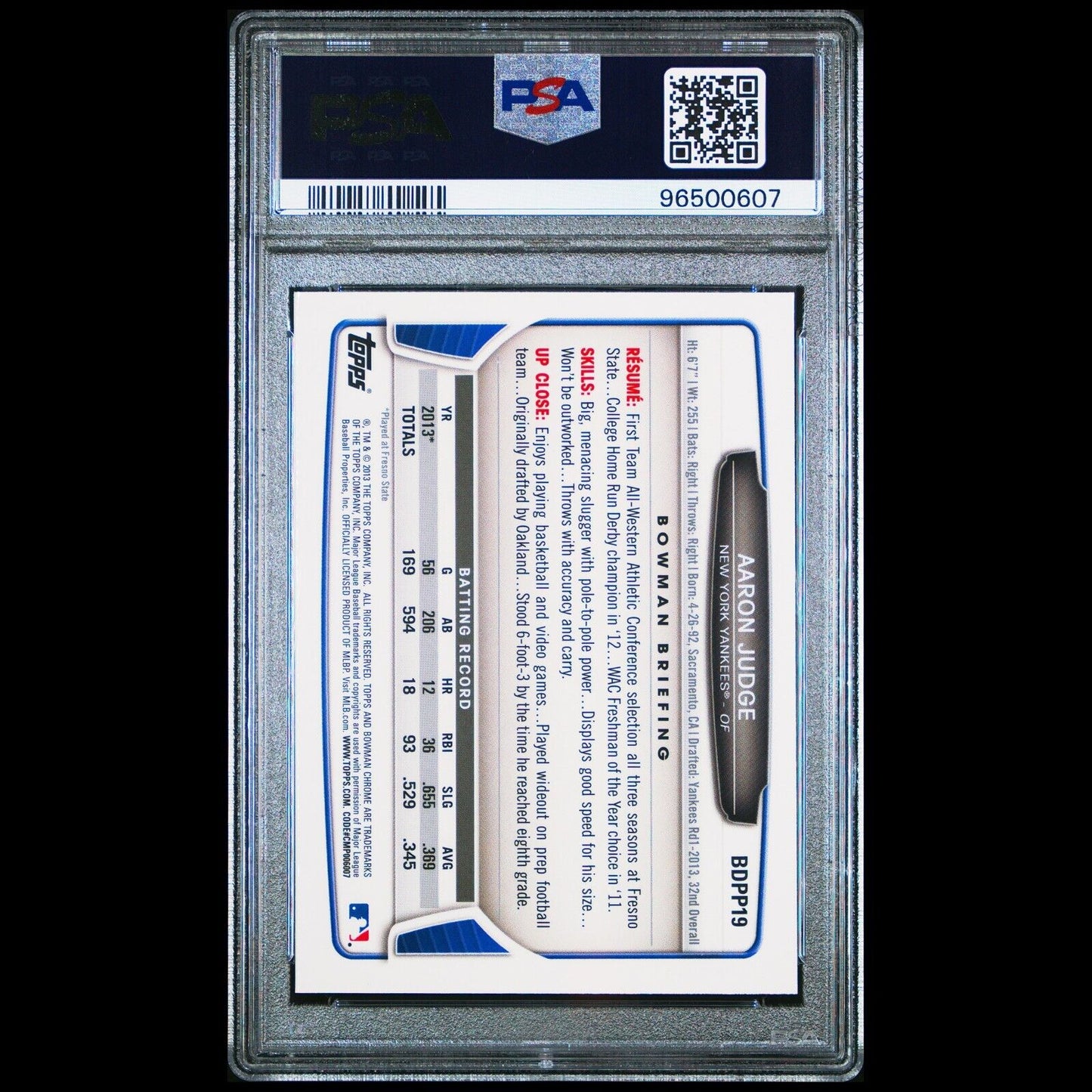 2013 Bowman Chrome Draft Picks & Prospects AARON JUDGE Rookie Card RC PSA 9 MINT
