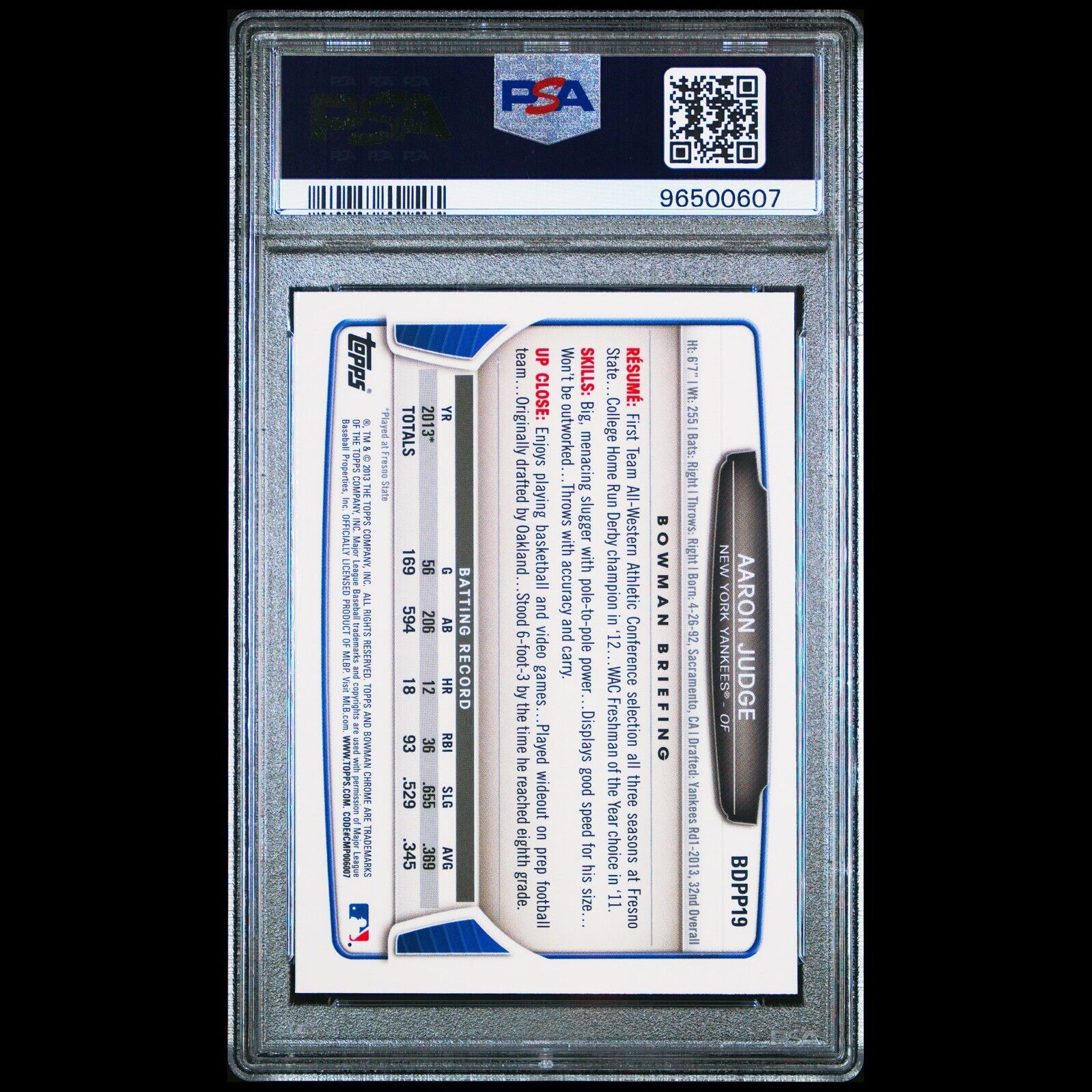 2013 Bowman Chrome Draft Picks & Prospects AARON JUDGE Rookie Card RC PSA 9 MINT