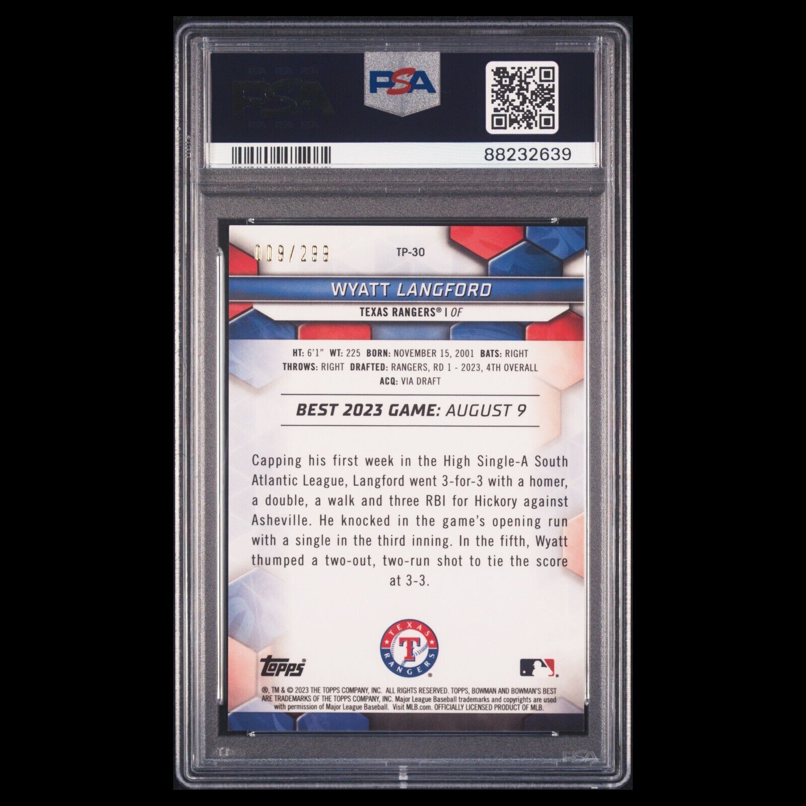 2023 Bowman's Best WYATT LANGFORD SP Mini Diamonds Refractor RC /299 PSA 10 GEM