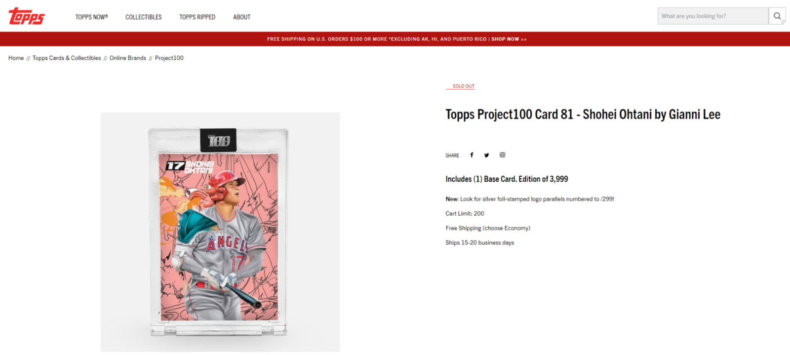 💥 2023 Topps Project100 SHOHEI OHTANI MLB by Gianni Lee SZN 4 /3999 w/Box #81