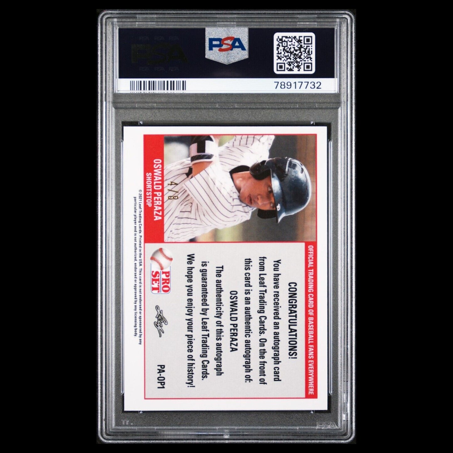 2021 Leaf Pro Set Metal OSWALD PERAZA 89 Retro SSP Silver Rookie Auto /8 PSA 10