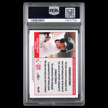2021 Leaf Pro Set Metal OSWALD PERAZA 89 Retro SSP Silver Rookie Auto /8 PSA 10