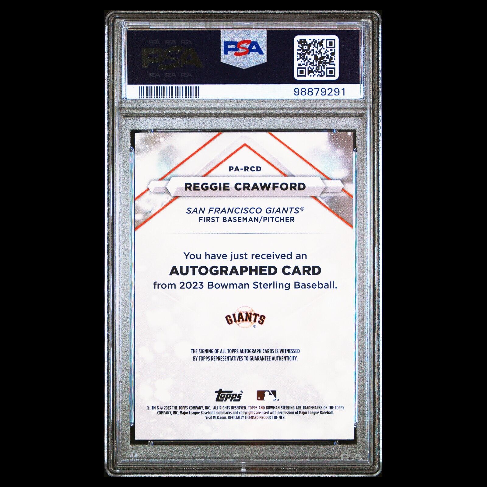 2023 Bowman Sterling REGGIE CRAWFORD Giants On Card Rookie Auto PSA 10 GEM