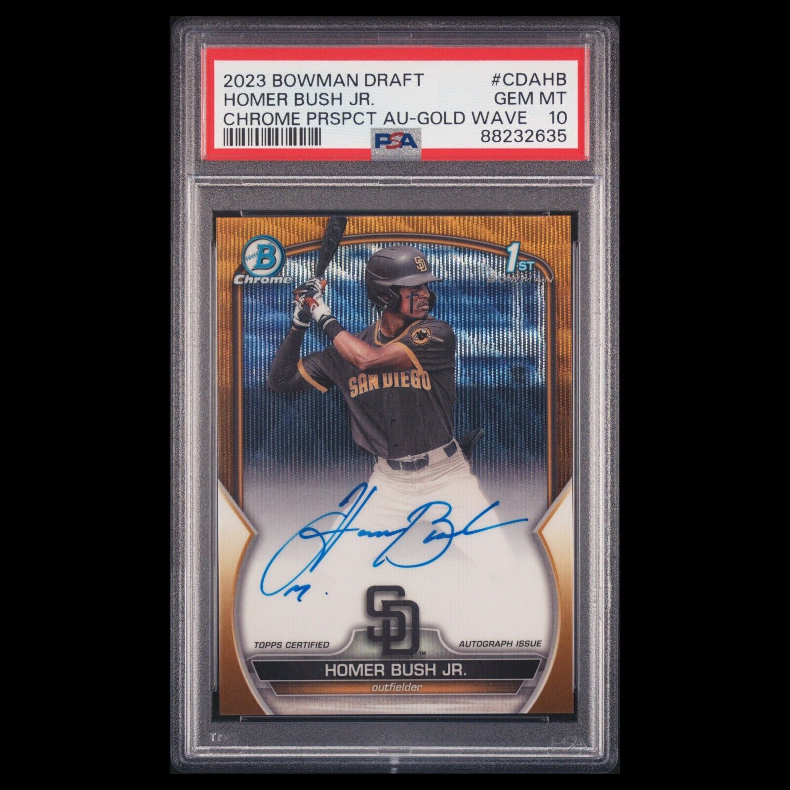 2023 Bowman Draft 1st HOMER BUSH JR. SP Gold Wave Refractor Auto /50 PSA 10