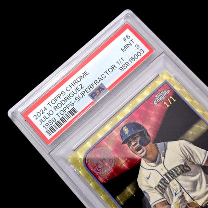 2024 Topps Chrome JULIO RODRIGUEZ 1989 Design 35th Ann. Superfractor 1/1 PSA 9