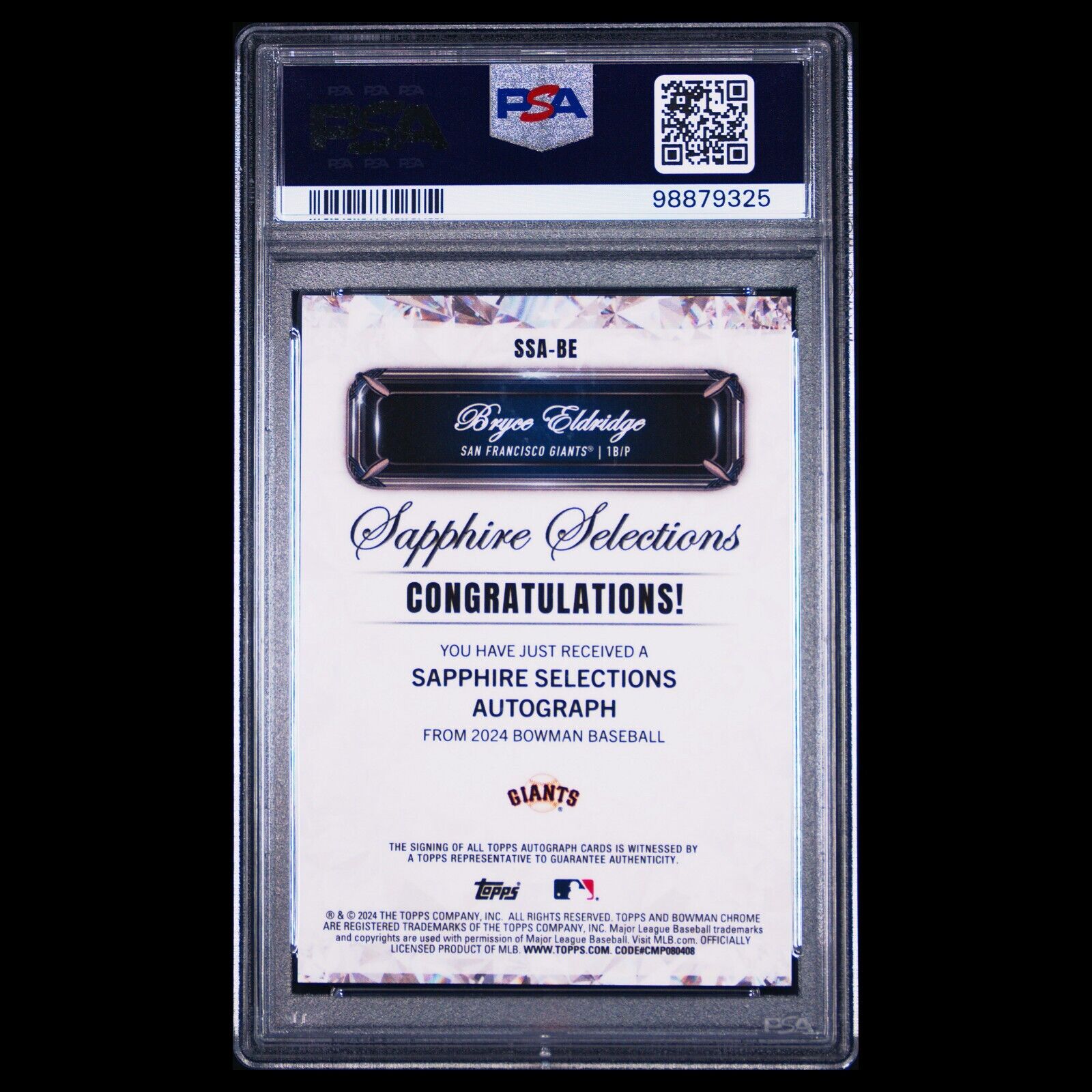 2024 Bowman Sapphire Selections BRYCE ELDRIDGE Orange Refractor Auto /25 PSA 9