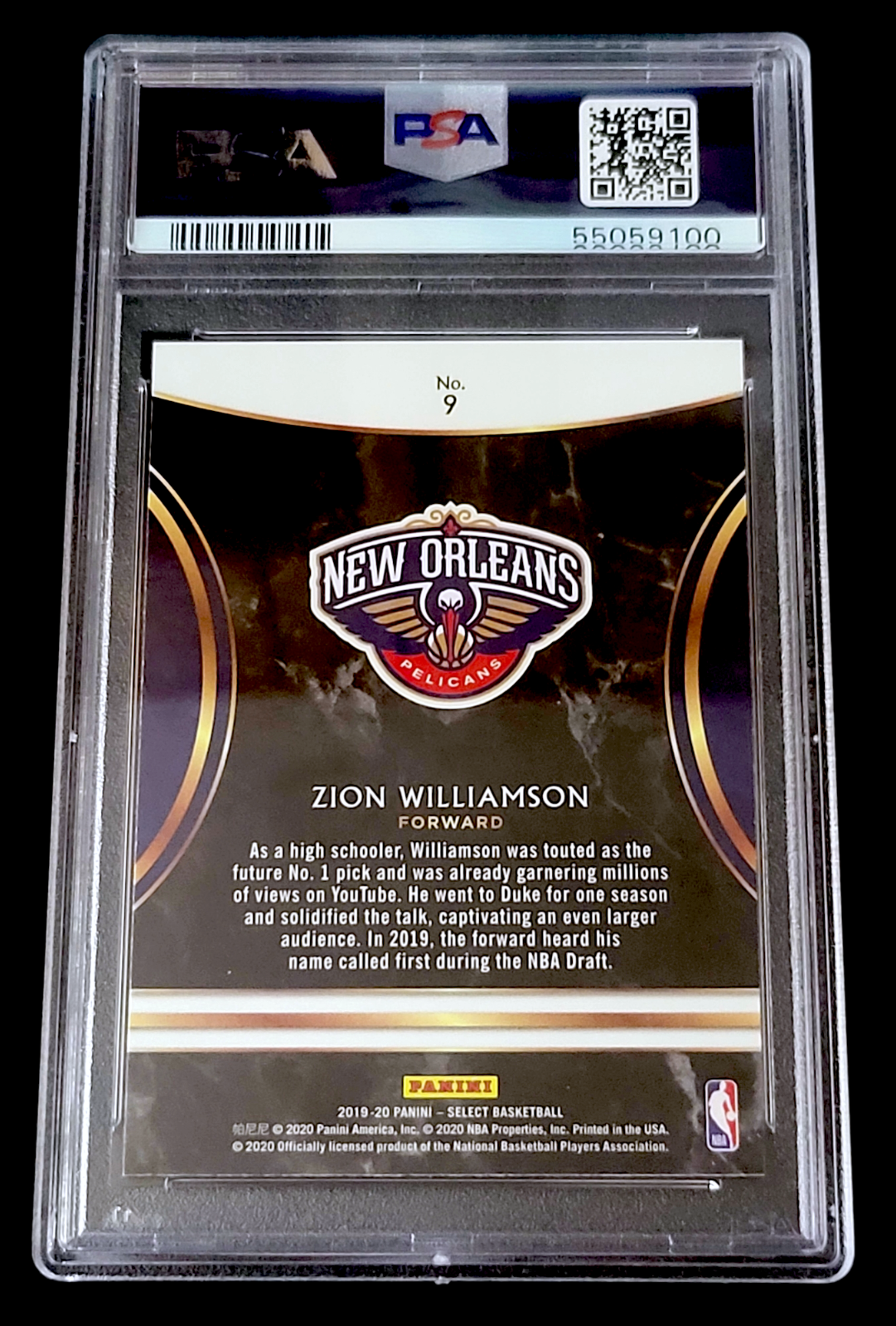 2019-20 Panini Select ZION WILLIAMSON Top Selections PSA 10 GEM SP Rookie RC #9