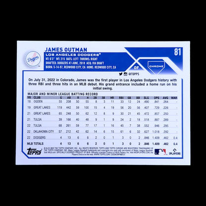 2023 Topps Chrome JAMES OUTMAN MLB LA Dodgers Pink Rookie Refractor RC #81