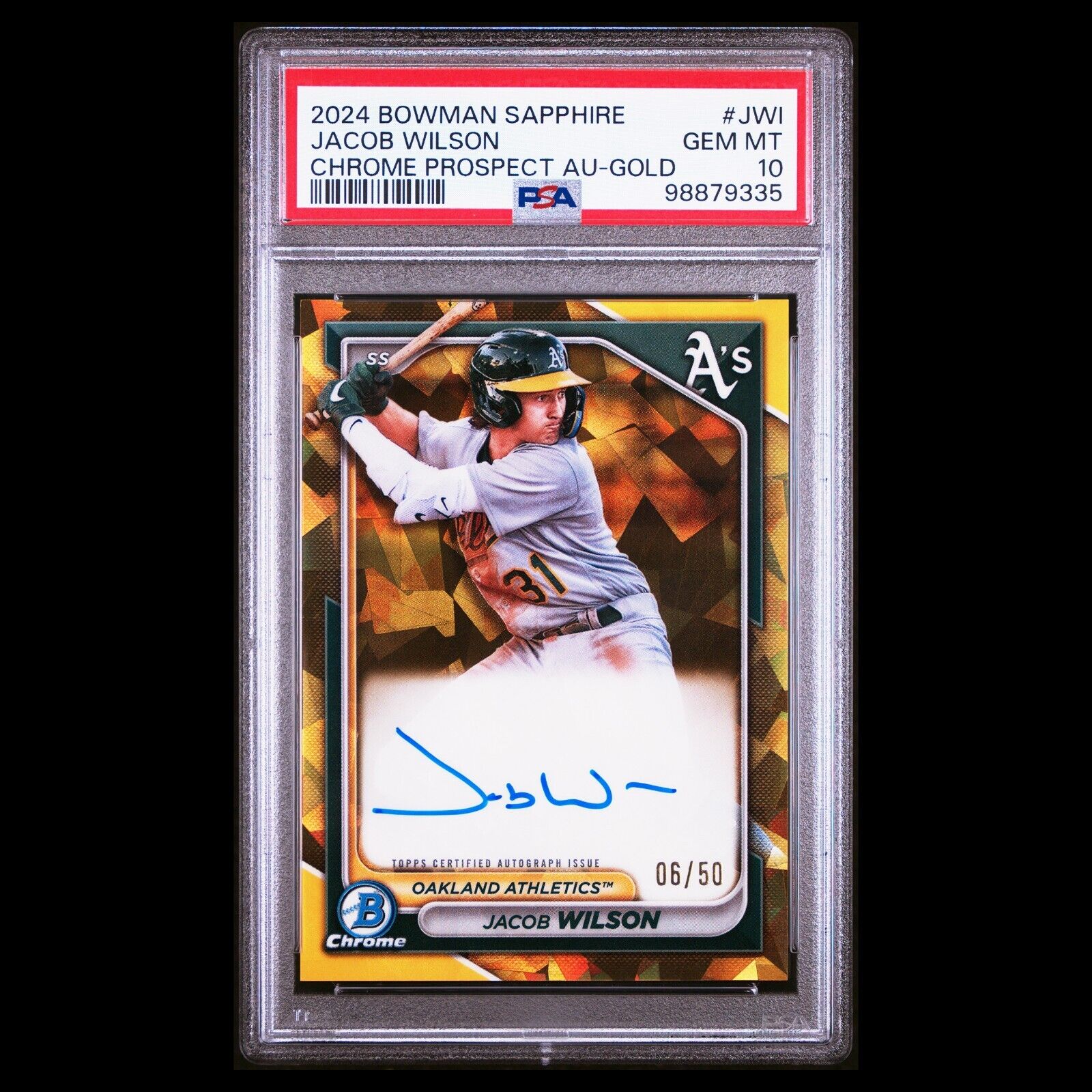 2024 Bowman Chrome Sapphire JACOB WILSON SP Gold Refractor Auto /50 RC PSA 10