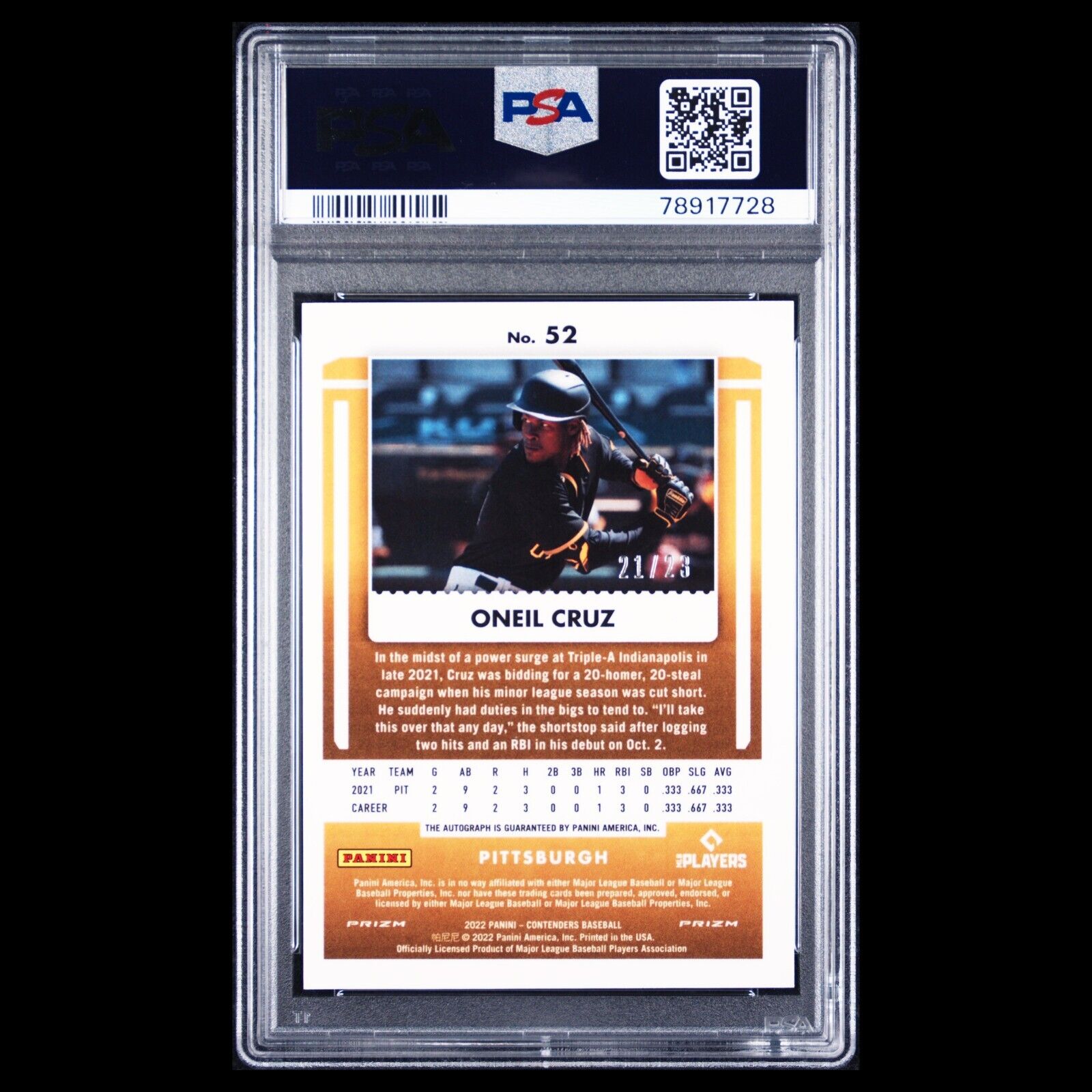 2022 Contenders Optic ONEIL CRUZ Variation Rookie Ticket Cracked Ice Auto /23