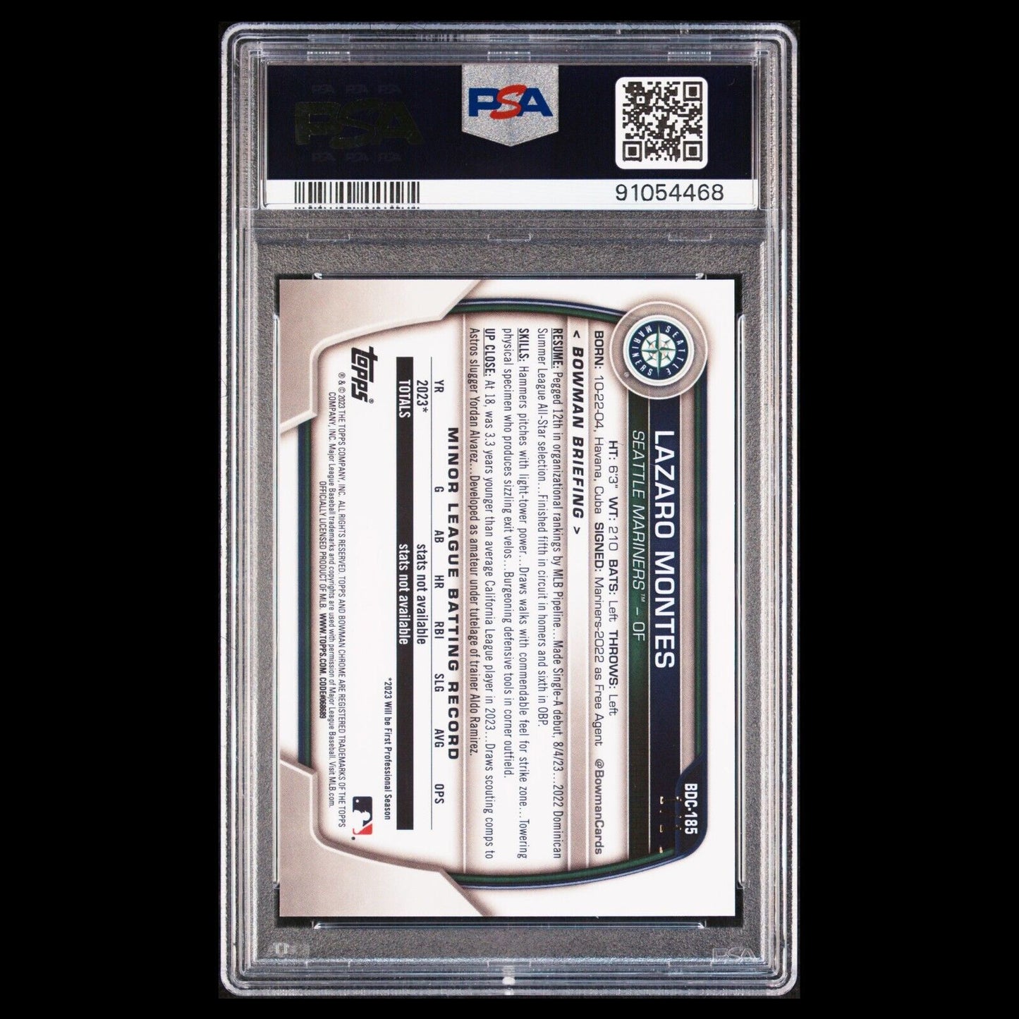 2023 Bowman Draft Sapphire LAZARO MONTES Pink Padparadscha 1/1 Rookie PSA 10 GEM