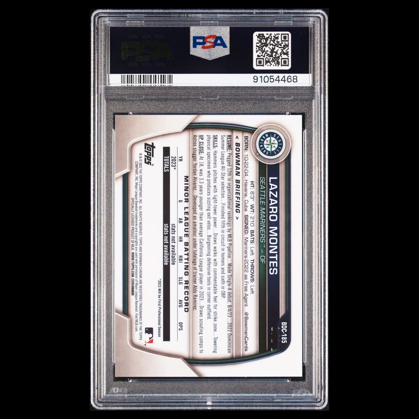 2023 Bowman Draft Sapphire LAZARO MONTES Pink Padparadscha 1/1 Rookie PSA 10 GEM