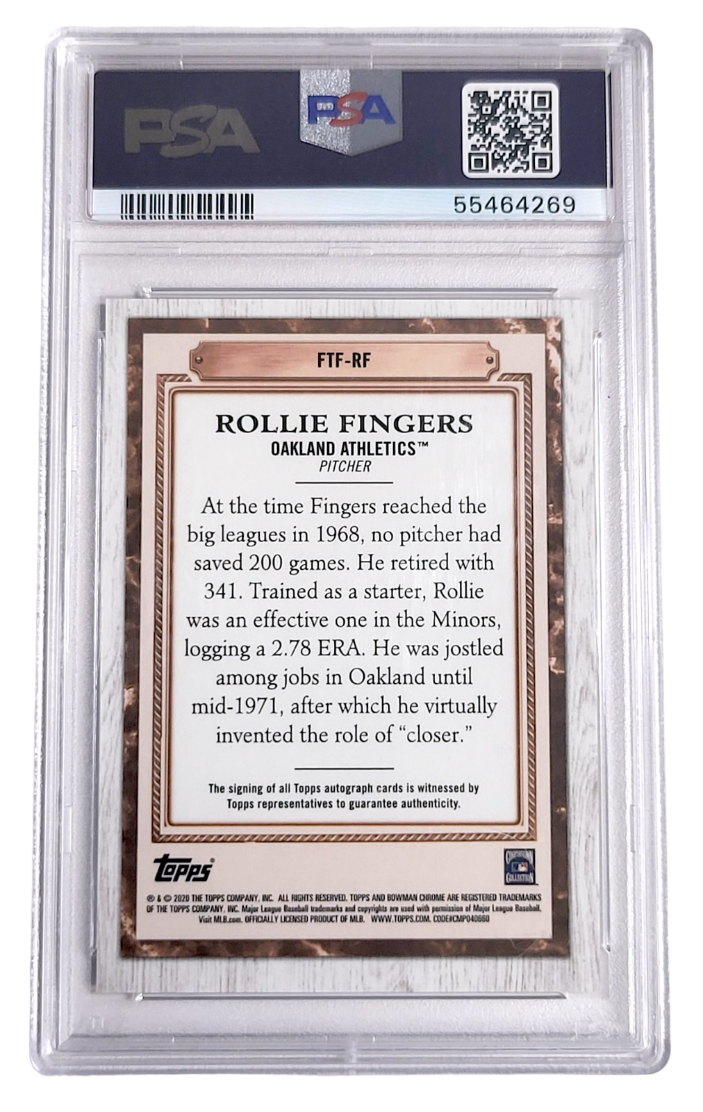 2020 Bowman Chrome ROLLIE FINGERS MLB Farm to Fame POP 1 Auto PSA 9 MINT #FTF-RF