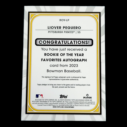 2023 Bowman Chrome LIOVER PEGUERO ROY Favorites SP Gold On Card Auto /50 #ROY-LP